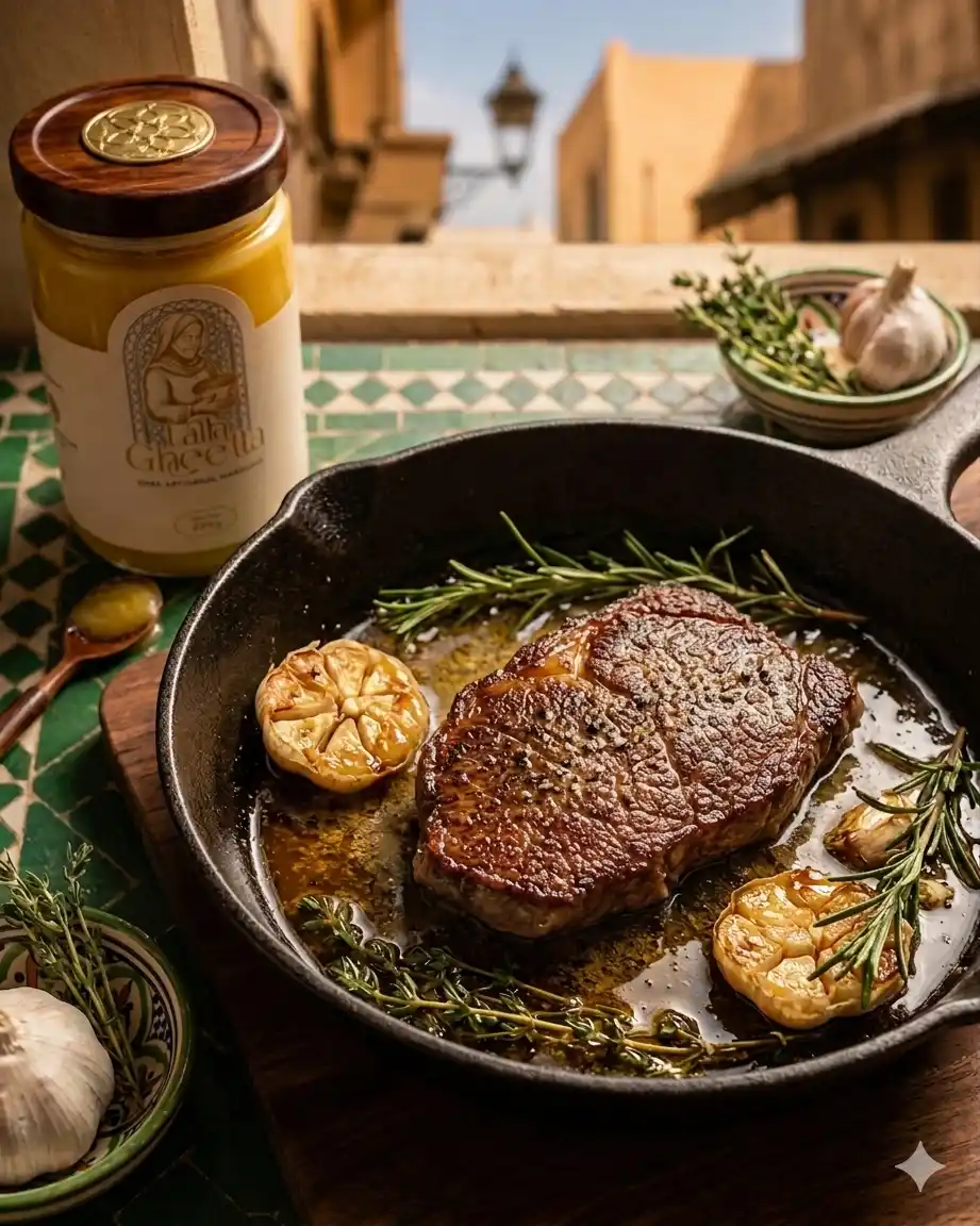 Steak poêlé au ghee et ail