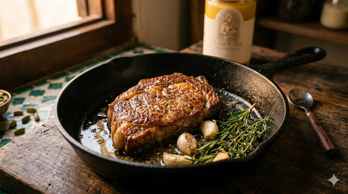 Steak poêlé au ghee et ail